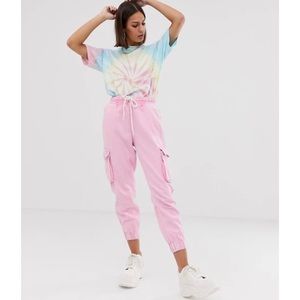 ASOS Bershka Pink Denim Cargo Joggers Jeans Small